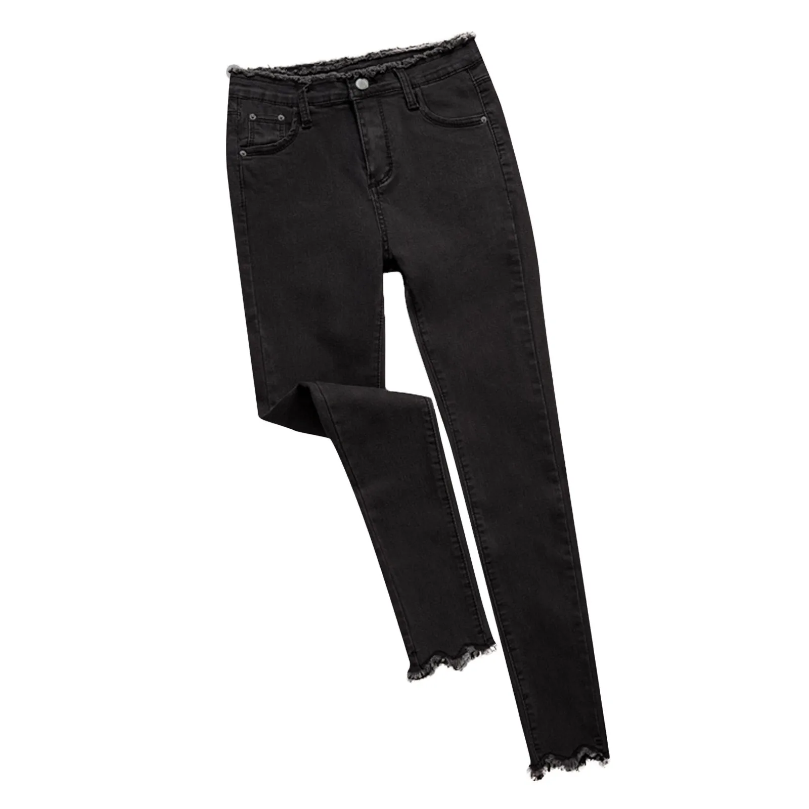 

Women's 2021 New Fashional Chic And Casual Solid Colour Pockets High-Waisted Slimming Daily Jeans Skinny Frayed Cutoff Trousers