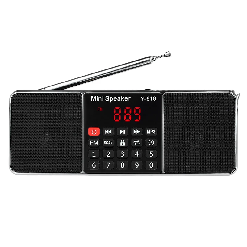 

FULL-Y-618 Mini Fm Radio Digital Portable Dual 3W Stereo Speaker Mp3 Audio Player High Fidelity Sound Quality W/ 2 Inch Display