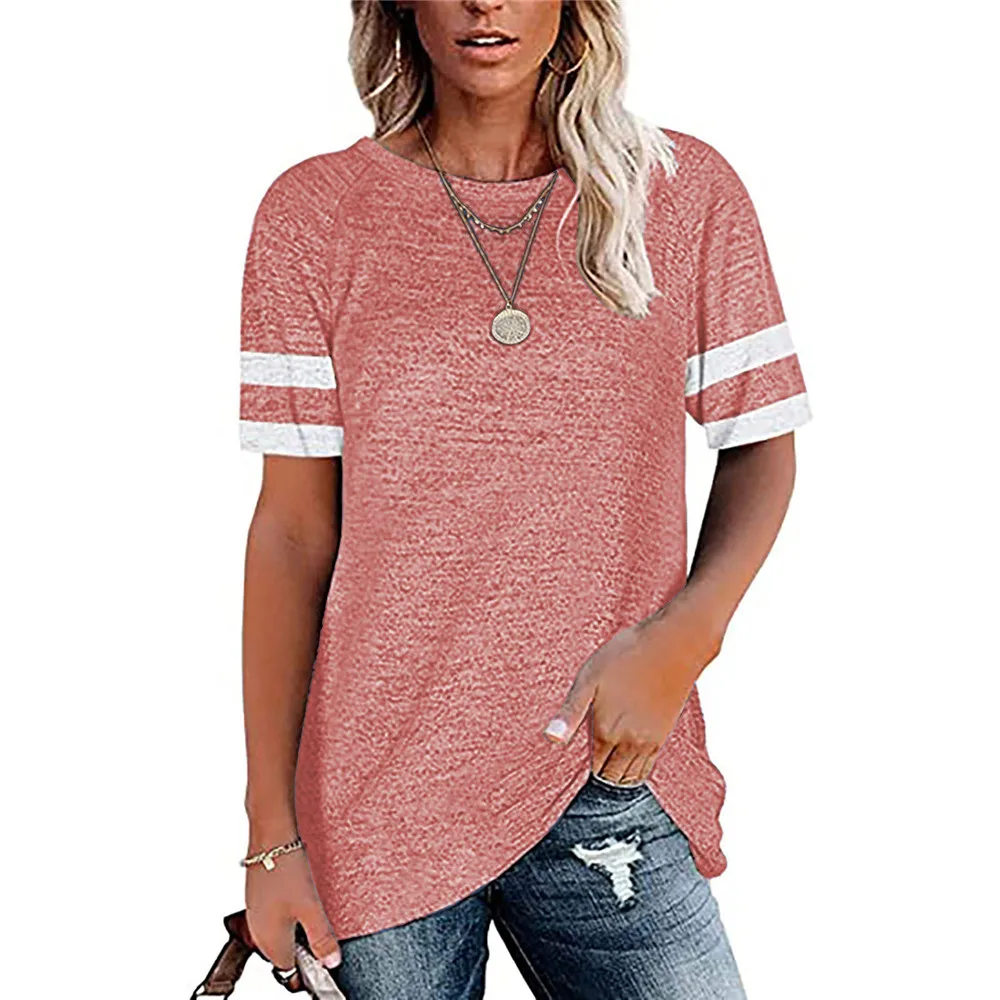 

2021 European and American ladies solid color casual round neck short sleeve t-shirt 1486