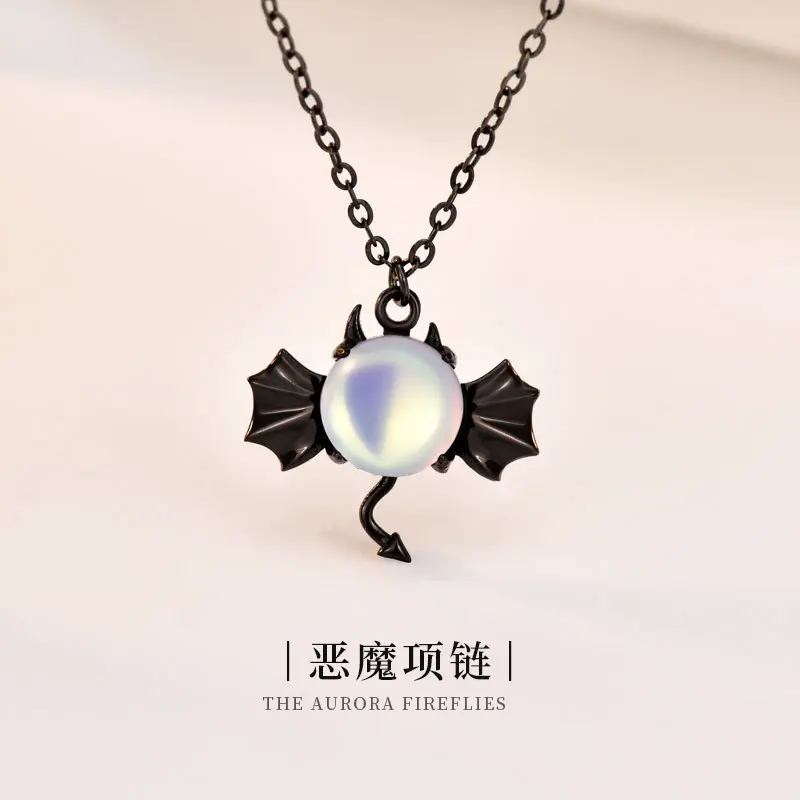

Real 925 sterling silver women devil necklace female Moonstone pendant fashion jewelry clavicle necklace popular Halloween gift