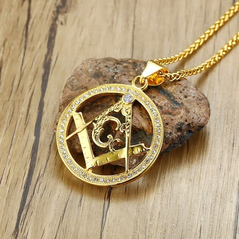 

Masonic Necklace Freemason Square Freemasonry Sign Pendant Men CZ Accessories