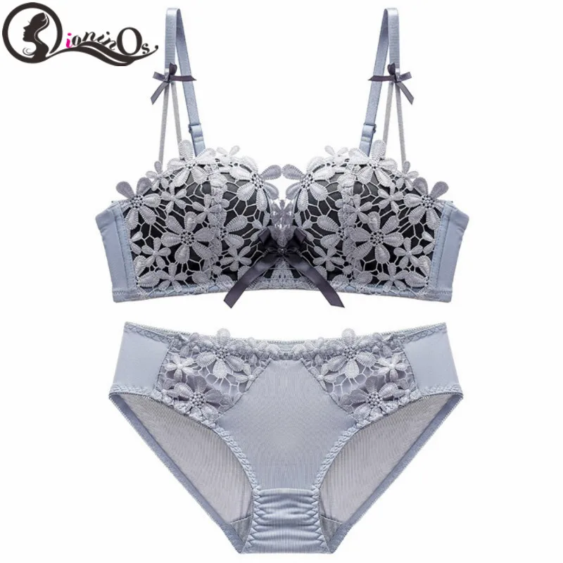 

Women's Sexy Lingerie Set Women Lace Three Quarters Adjusted-straps Underwire Bra And See-through Lace Panty Bra Set