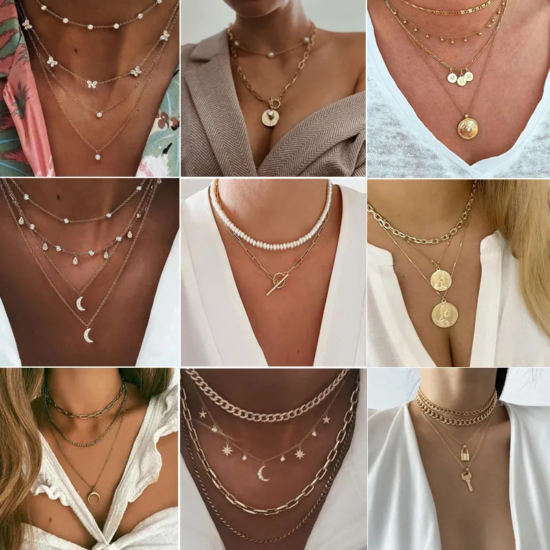 Женское многослойное колье чокер в стиле бохо длинное ожерелье цепочка