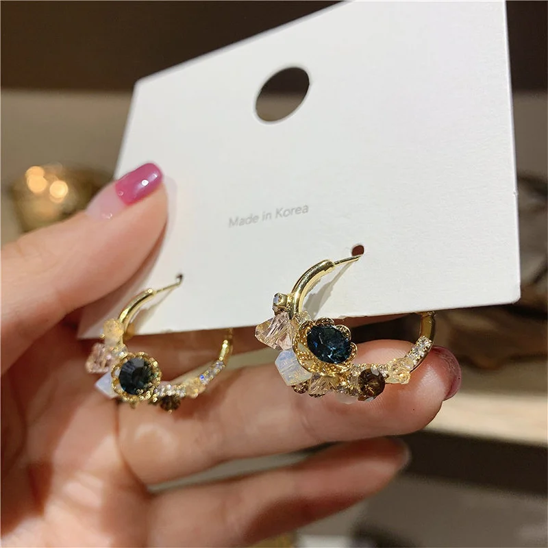 

Genuine gold electroplating 925 silver needle Korea dongdamen flower crystal earrings feminine earrings