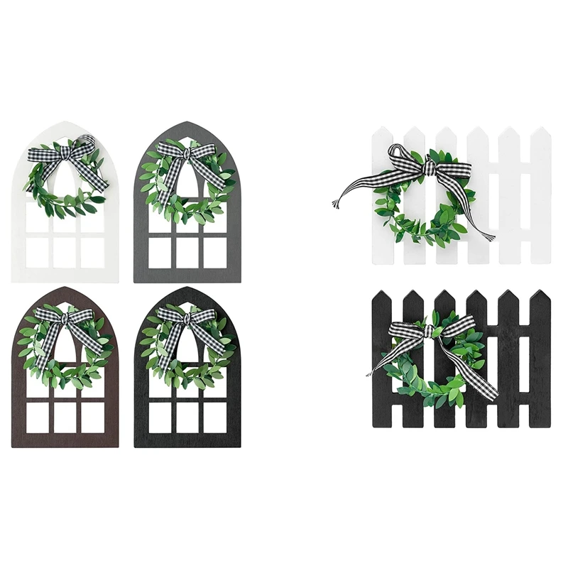 

2 шт. деревянный забор для пикета в фермерском стиле, многоярусный поднос, декоративная рамка в черно-белую клетку и 4 деревянных фермерских ...