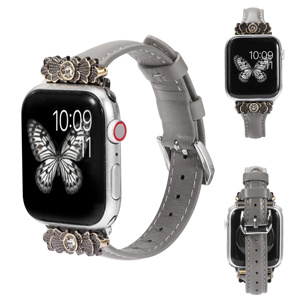 Кожаный ремешок для Apple Watch 38 мм 42 мм iWatch женский тонкий металлический с уникальным декоративным ремешком браслет для iwatch серии 4 3 2 1
