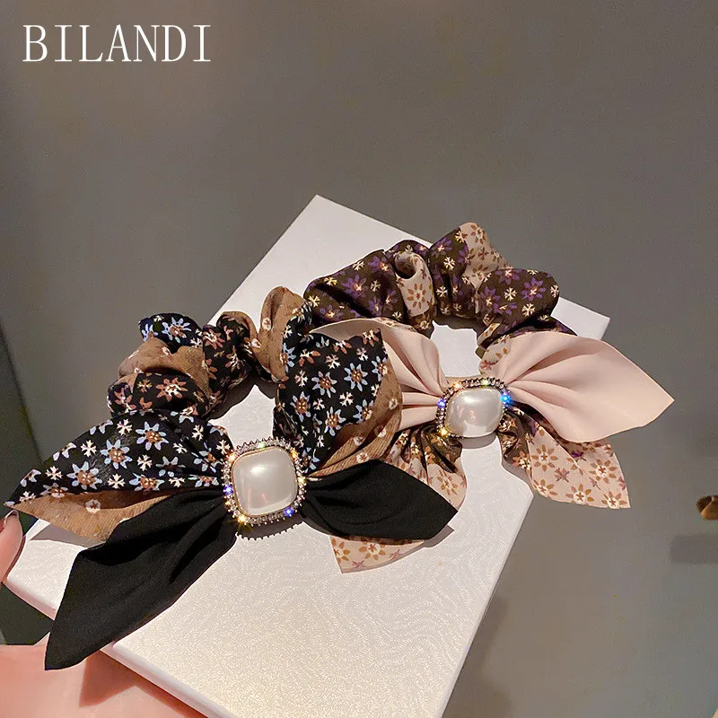 

Women Girl Ponytail Holder Bow Pearl Scrunchies Silicone Hairbands Cloth Elastic Hair Band Simple Sweet Hair Accessories