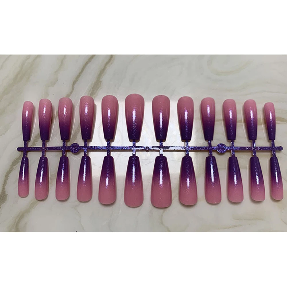 

24pcs/Set Detachable Long Coffin Fake Nails European Gradient Color Full Nail Art Tips Colorful Beauty Artificial False Nails