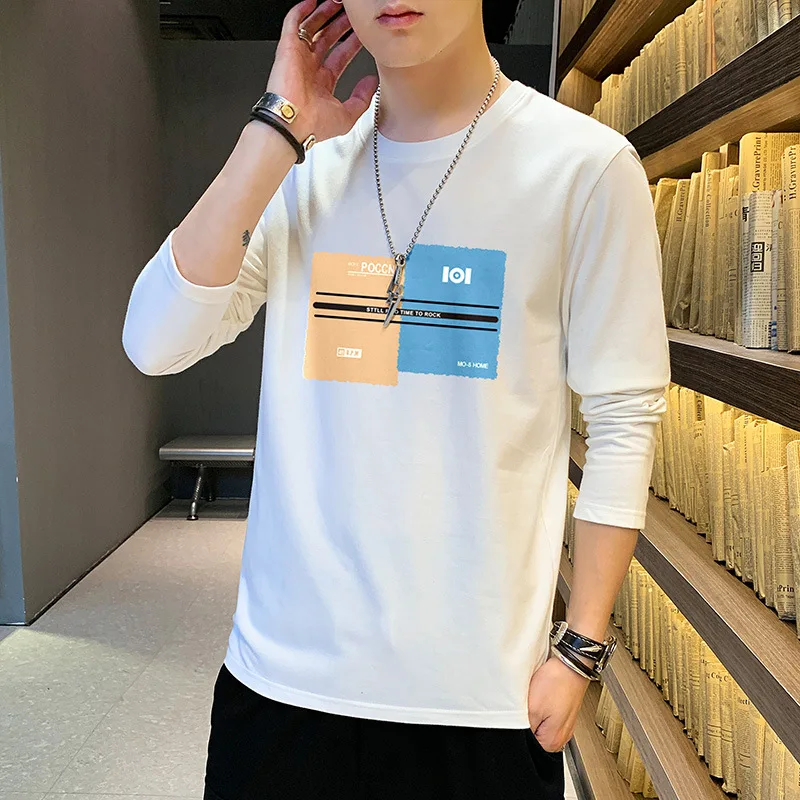

2021 New Long-Sleeved T-shirt Men's Spring and Autumn round Neck Casual Fashion Sweater Trendy Inner Wear Blouse Four Seasons