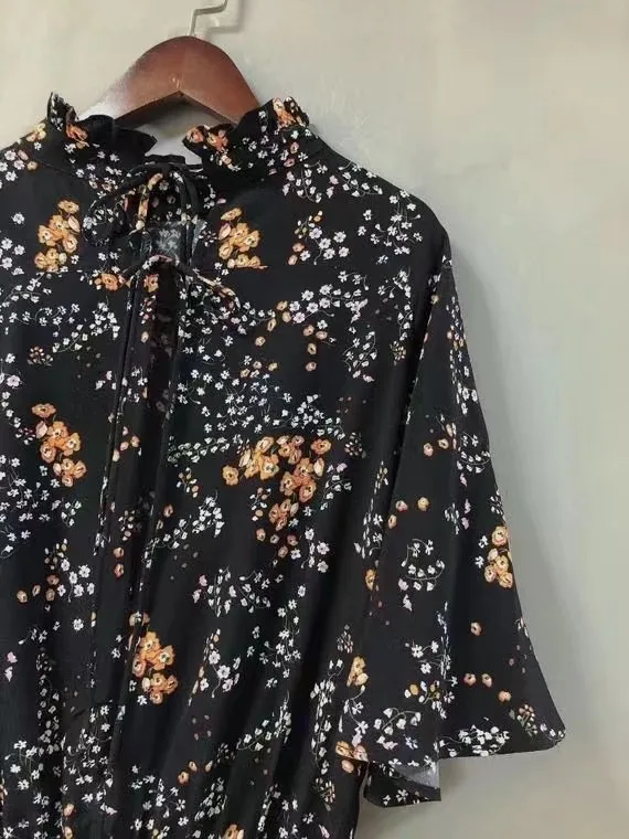 Женское платье новый стиль маленькое желтое цветочное приталенное с эластичным