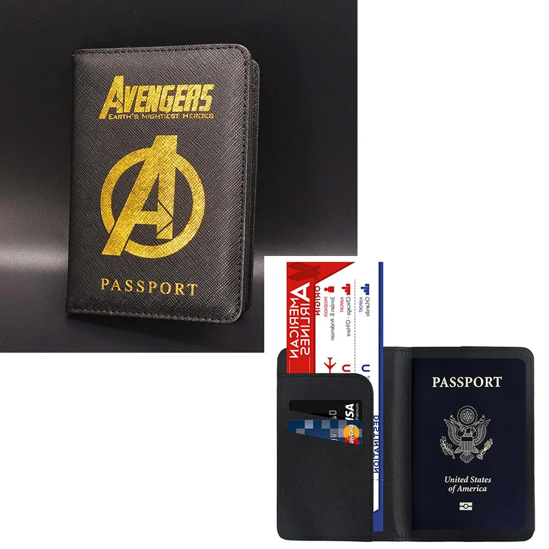 Wakanda Держатель для паспорта Rfid Блокировка из искусственной кожи Asgard чехол для паспорта дорожный кошелек черные чехлы для паспорта - Цвет: AVENGERS