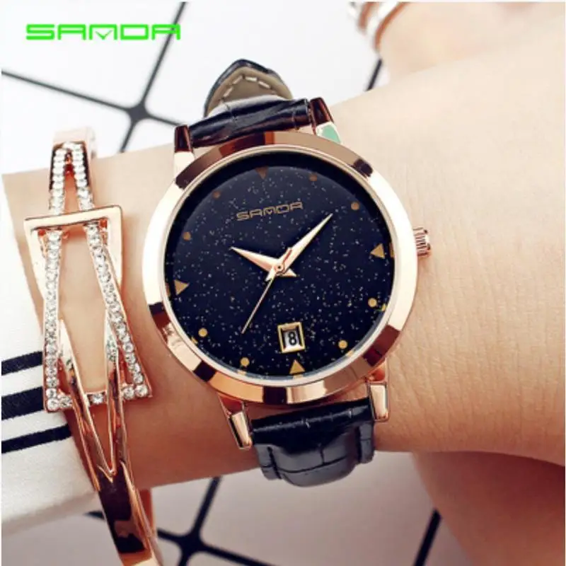 

2021 new fashion temperament all-match female watch casual belt starry sky dial quartz watch Korean version of simple watch