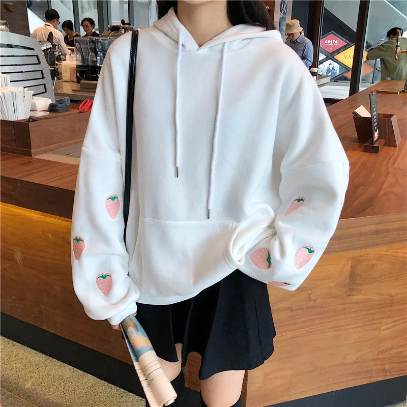 Kawaii Япония фиолетовая Повседневная Толстовка свободная новая Ulzzang Harajuku зимняя Милая с длинными рукавами персиковая Вышивка Шикарная ins Женская толстовка