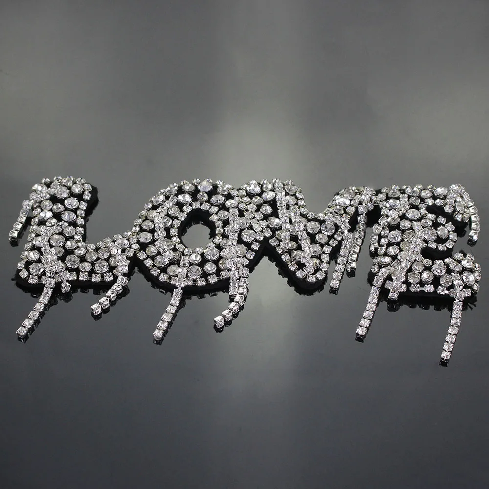 1set Rhinestone LOVE letters beaded Embroidery Fabric Applique Patch Sew Dress Cloth bag shoes Decorate Accessory DIY - купить по