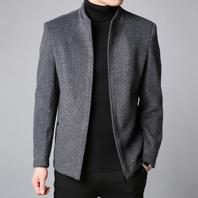 

New winter 2019 men's brief paragraph woolen cloth coat pure color suit collar business cloth wholesale hot