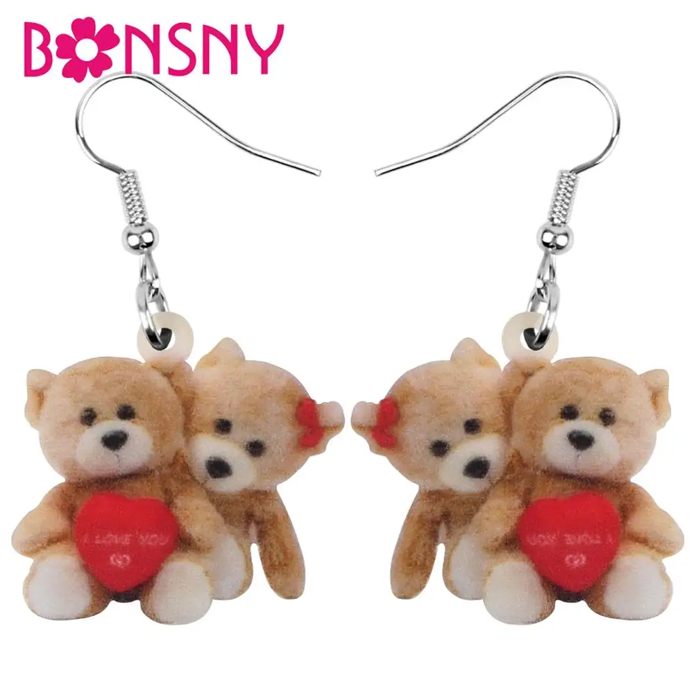 

Bonsny Acrylic Valentine's Day Couple Lover Bear Earrings Animal Drop Dangle Jewelry For Women Girl Teen Kid Festival Charm Gift