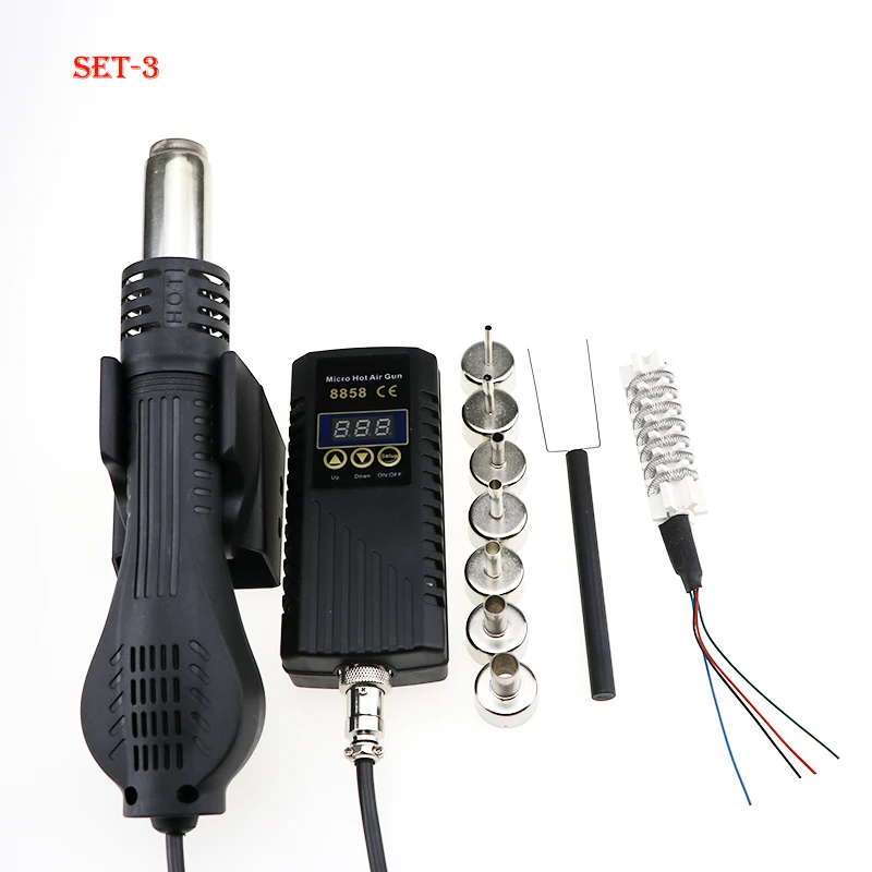SET-3 Паяльная станция BGA 8858 портативная фена для горячего воздуха 220 В с вилкой ЕС ручная Тепловая пушка со сварочным паяльником Инструменты для ремонта - Цвет: SET-3