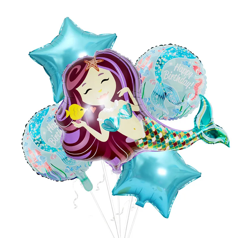 5pcs balloon set Бумажный баннер в виде русалки для девочек, украшение для дня рождения, гирлянда в виде хвоста русалки, украшение для девочек - Цвет: 5pcs balloon set