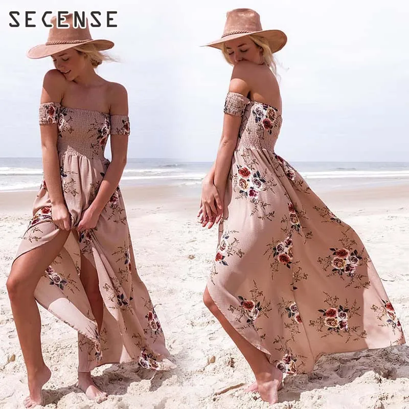 

Printed Dress Tube Top Dress With Split Up 5xl Long Beachwear Summer Vacation Women Clothing Free Shipping SECENSE