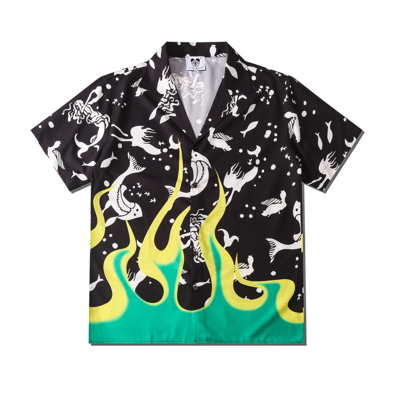 

Fashion Short Sleeve Shirts For Men Printed Hip Hop Hawaiian Beach Summer 2021 Harajuku Korean Casual Loose Camisas De Hombre