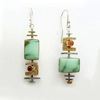 unique silver color inlaid green stone earrings exquisite trendy geometry hook drop earrings for women party wedding jewelry