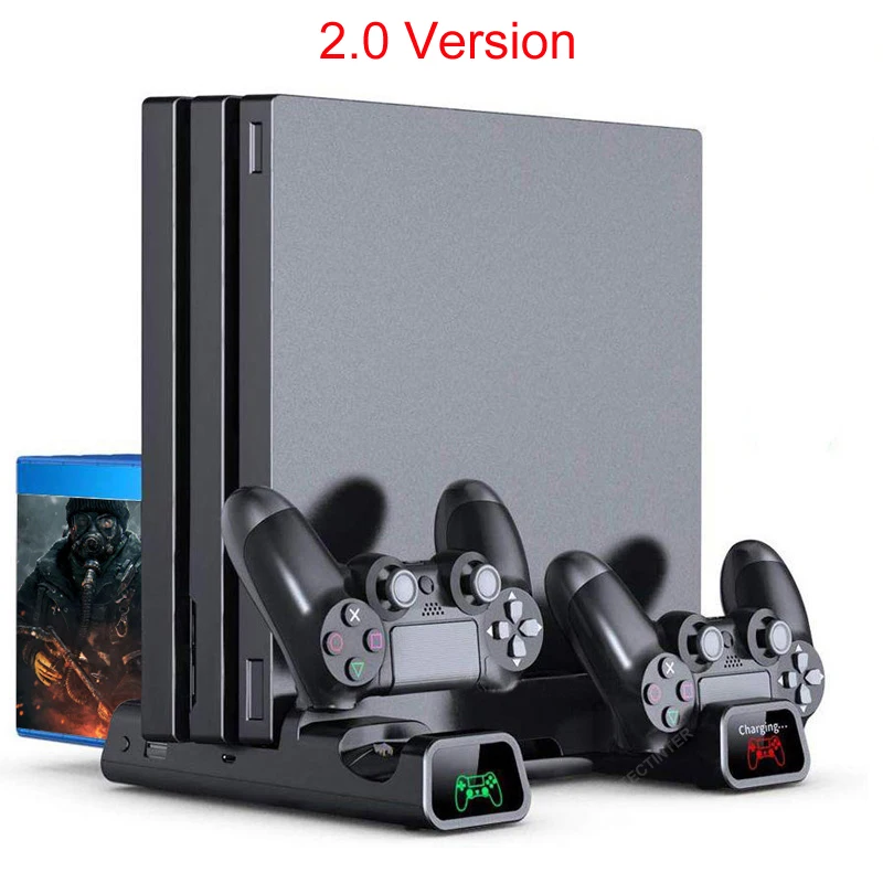 for ps4ps4 slimps4 pro vertical stand led cooling fan dual controller charger charging station for sony playstation 4 cooler free global shipping