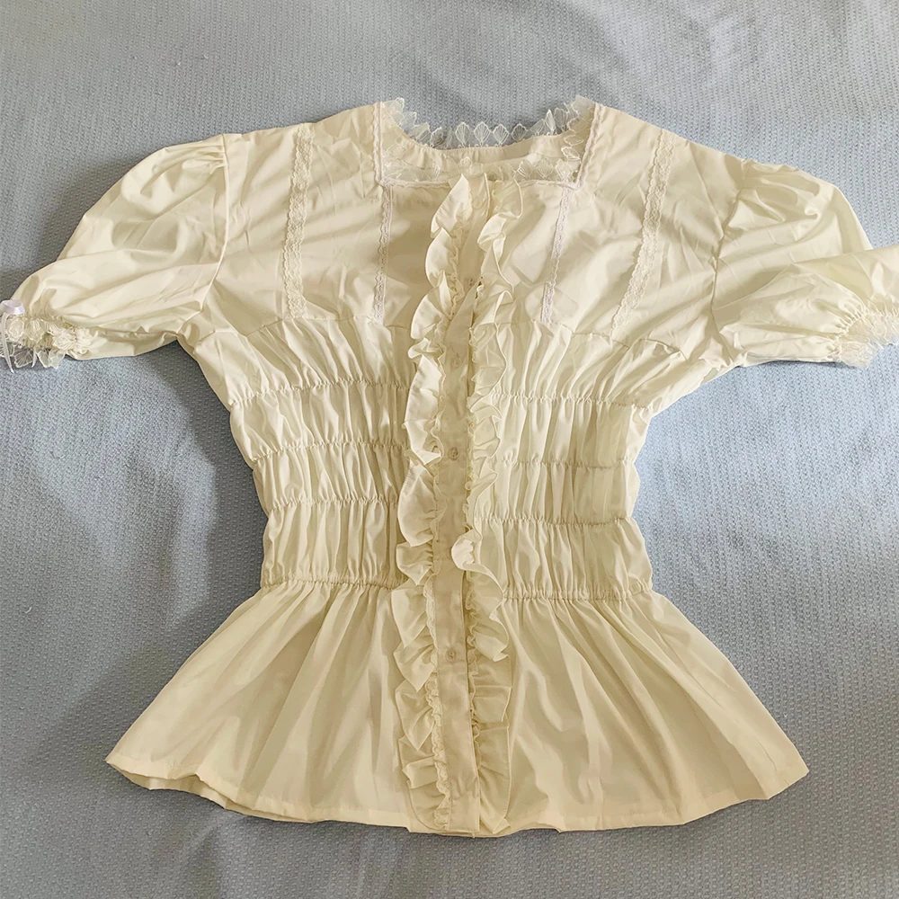 Белая хлопковая рубашка в стиле &quotЛолита&quot с кружевами и новым рисунком