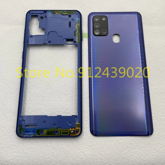 For Samsung Galaxy A21S A217 A217F Phone Housing Middle Frame Plate Case + Back Cover Battery Rear Door Camera Lens Repair Parts 5