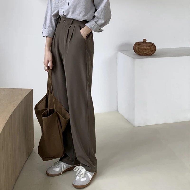 

Wavsiyier 2020 Suit High Waist Straight Casual Solid Wide Leg Trousers Women Pant Autumn Korean Loose Spring Office Fashion