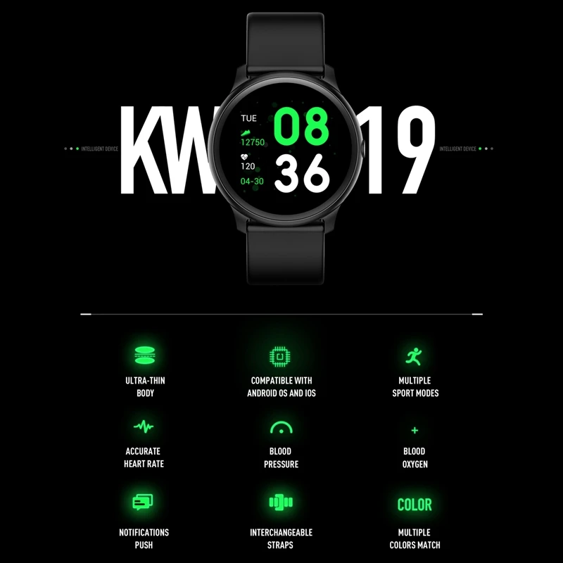 KW19 Смарт часы для женщин монитор сердечного ритма нескольких языков IP67