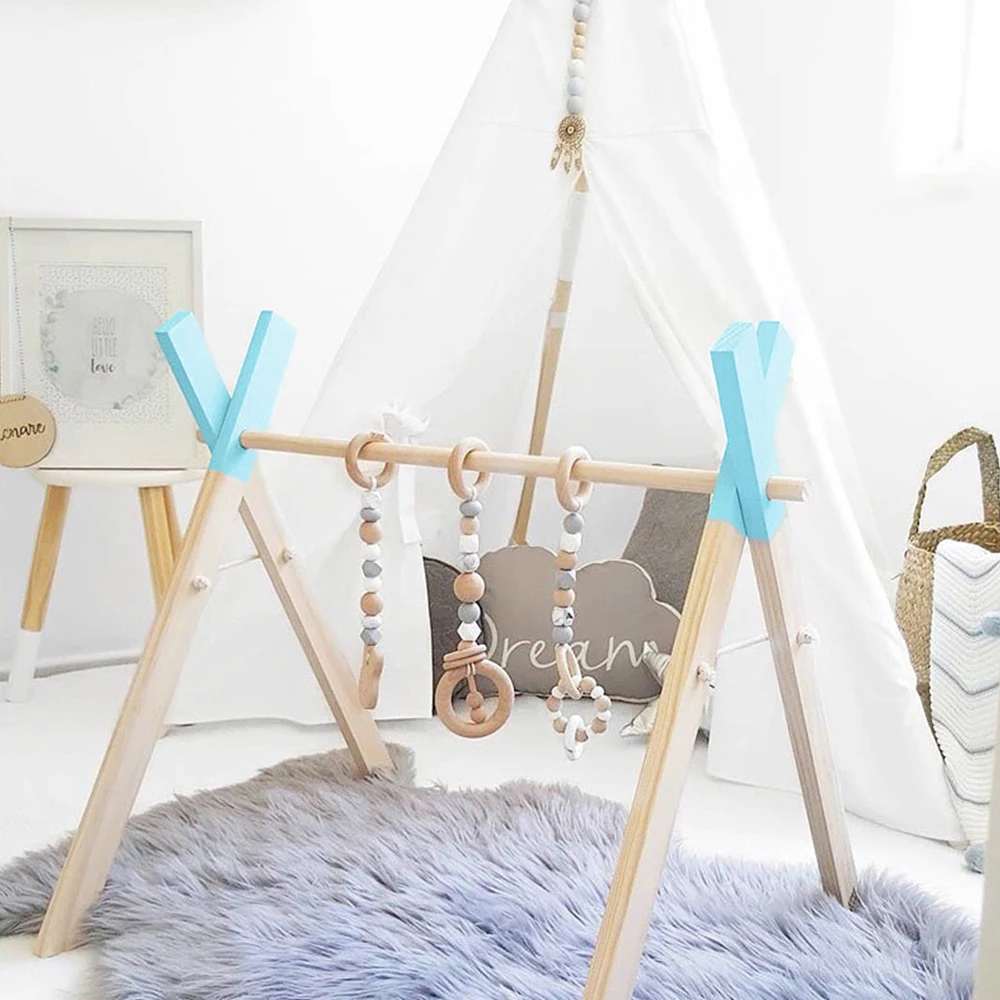 Деревянный Детский гимнастический зал с 3 деревянными игрушками для
