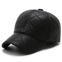 plain structured pu leather fur baseball caps with warm earflaps classic vintage baseball hat sun protection sport hats