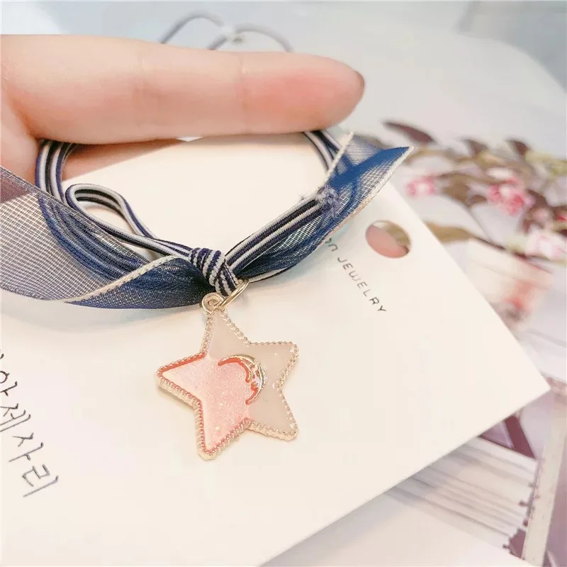 Простая маленькая свежая резинка для волос в Корейском стиле со звездами круглая