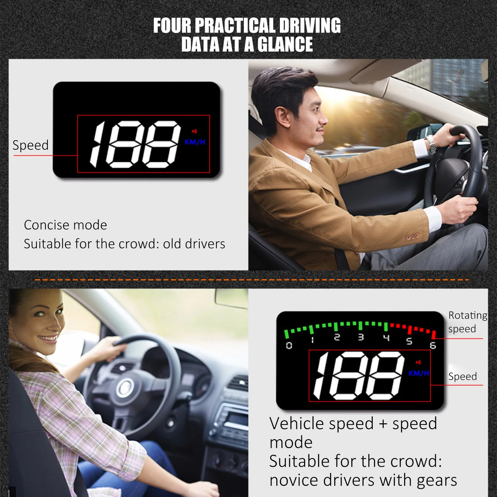 

Car Head-Up Display A900 Over-speed Warning Windshield Projector System OBD HUD Auto Data Display with Reflection
