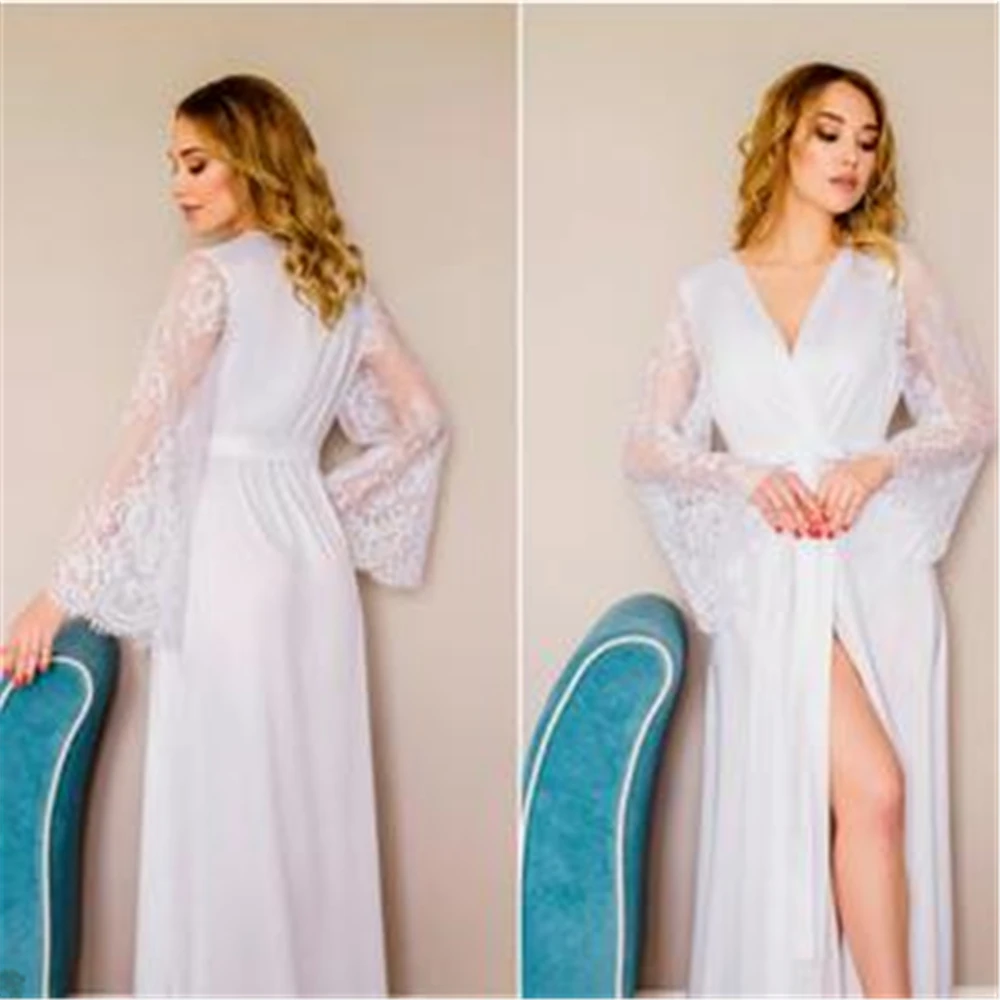 

Пикантная белая кружевная ночная рубашка из тенсела, пижамы для свадьбы, вечеринки, ночная рубашка с V-образным вырезом, халаты, свадебное бу...