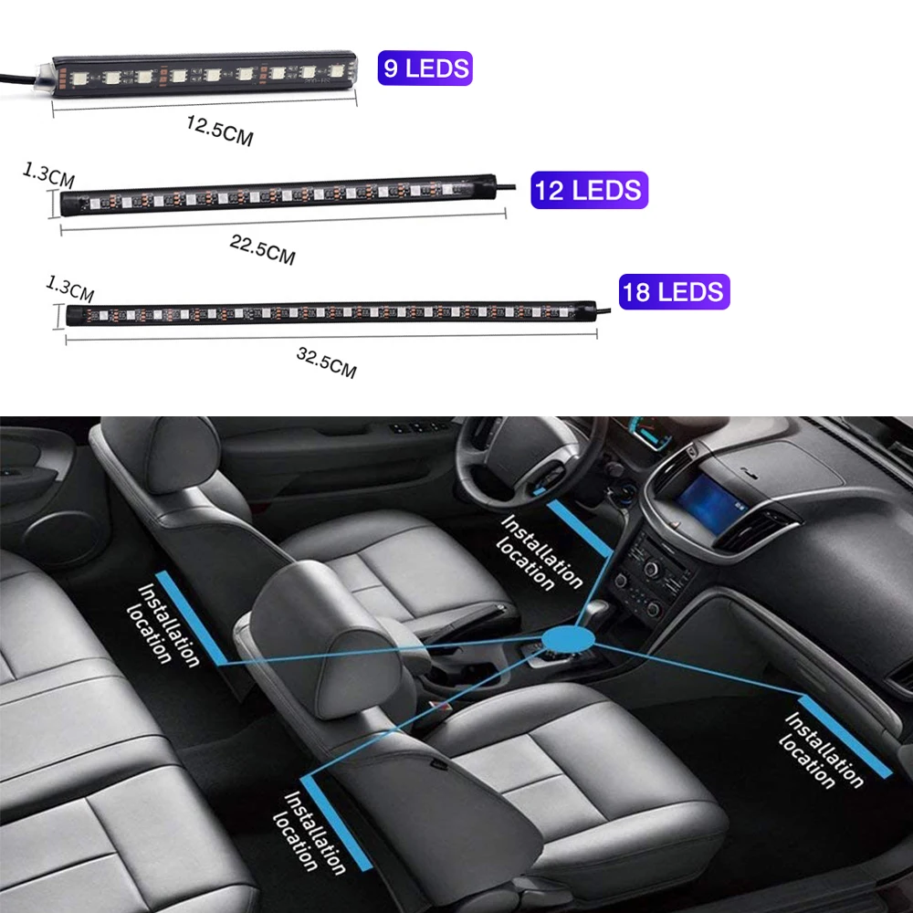 Цветная (RGB) Светодиодные ленты интерьер автомобиля атмосфера светильник тире