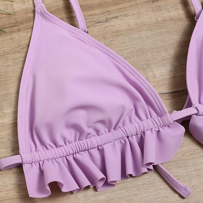 

Women's Solid Color Ruffled Split Swimsuit Sexy Open Back Bikini Pink