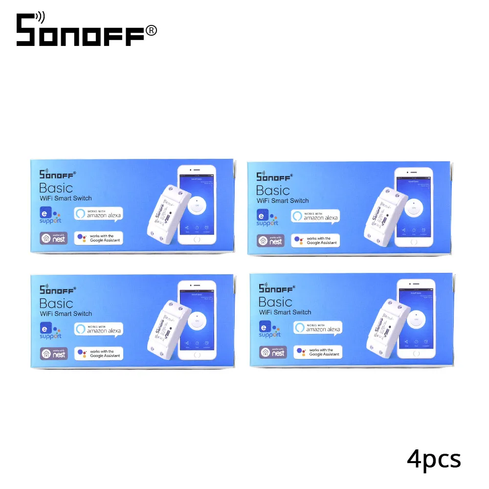 4pcs Sonoff Basic Itead Sonoff базовый Wifi переключатель DIY беспроводной пульт дистанционного управления Domotica светильник интеллектуальное реле для домашней автоматизации модуль контроллер работа с Alexa - Комплект: 4pcs Sonoff Basic