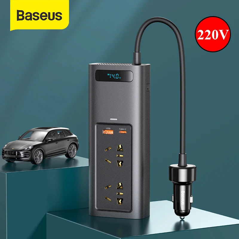  Автомобильный инвертор Baseus 220V DC 12V к AC 110V/220V 150W Конвертер Авто адаптер питания Тип C USB быстрая зарядная станция автомобильный аксессуар…