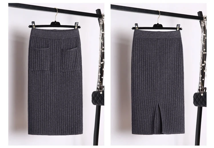 

New Women's Cotton Knitting Skirts Elastic Stretch Bodycon Sexy Tight Pencil Skirt Knitted Skirts Female Autumn Winter Skirts