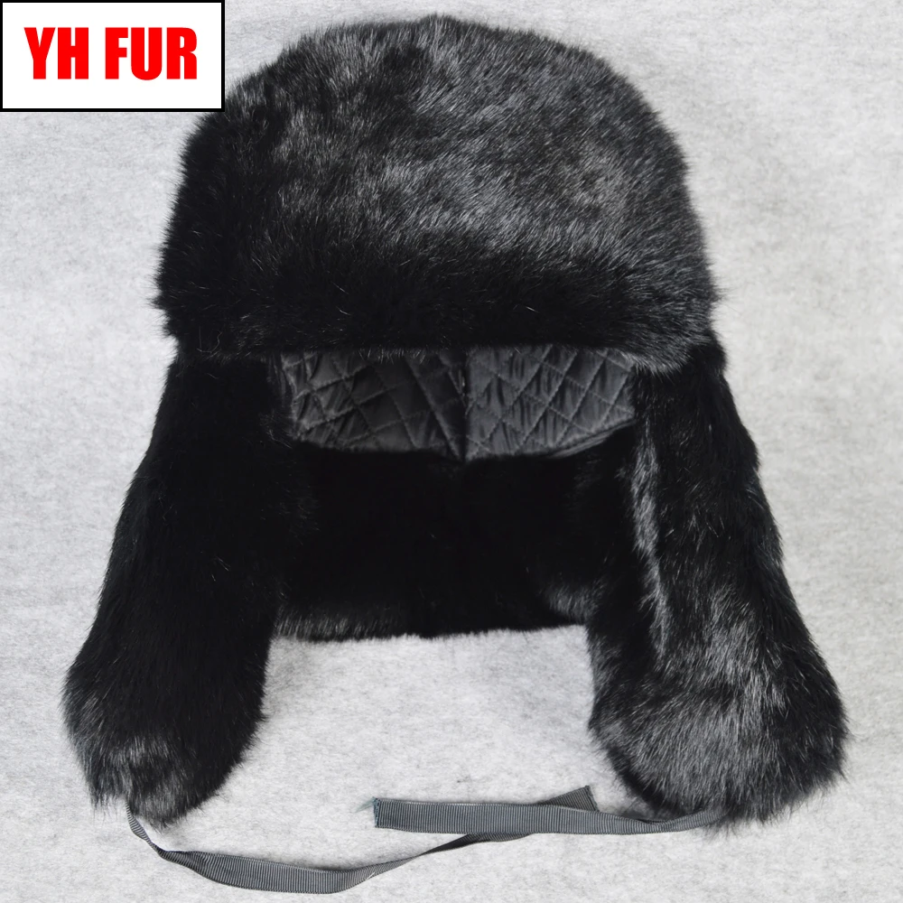 Лидер продаж Мужская зимняя шапка бомбер из натурального кроличьего меха