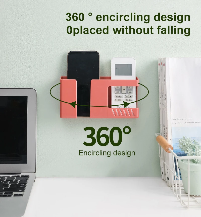 

2 In 1 Wall-mounted Double-lattice Remote Control Pen Holder Stationery Storage Box Mobile Phone Charging Rack Storage Holders