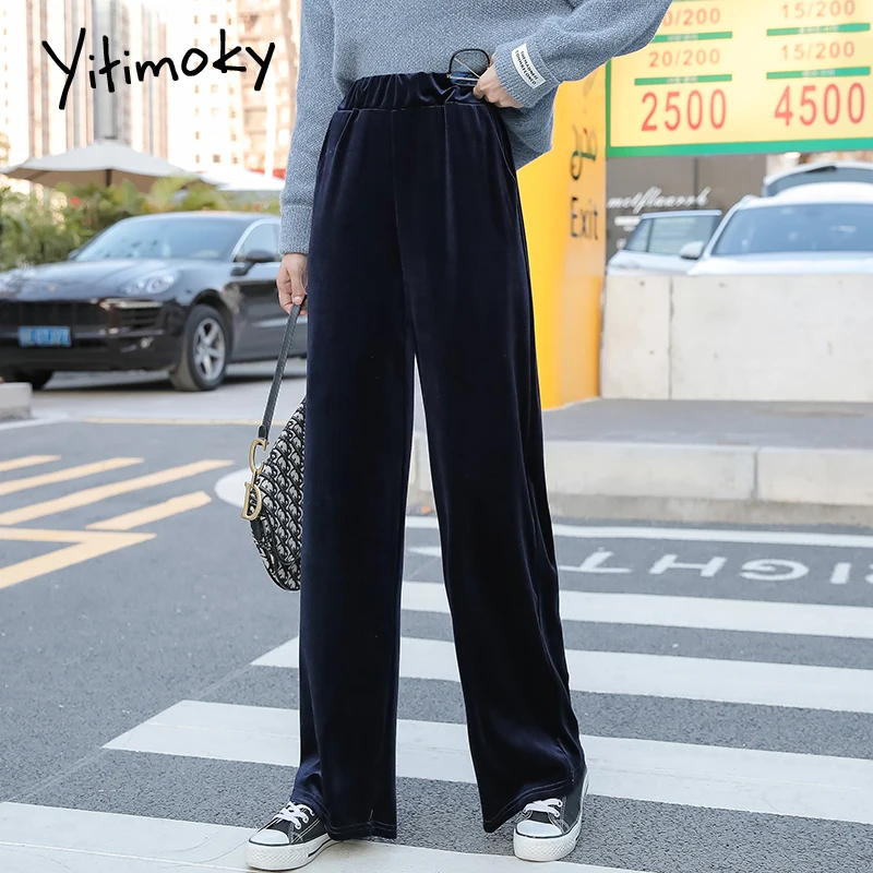 Yitimoky женские штаны велюровые широкие брюки для женщин на осень и зиму размера