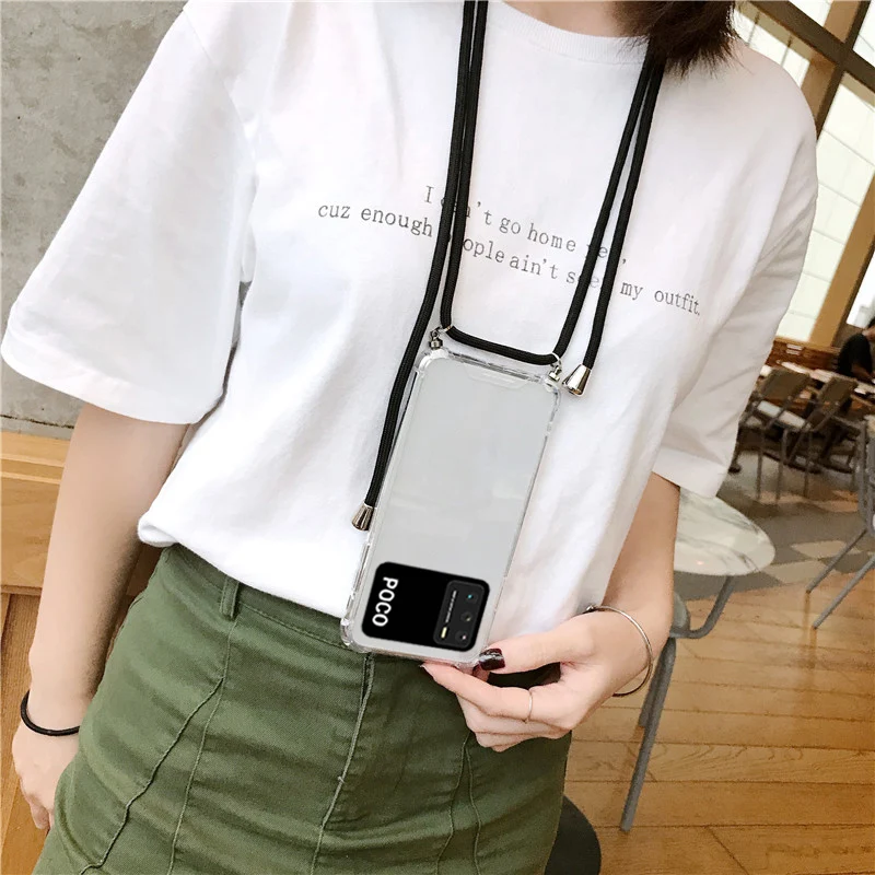 transparent clear strap lanyard phone case on for xiaomi mi poco m3 f3 5g x3 shockproof silicone soft tpu back cover for poco x3 free global shipping