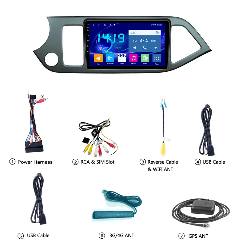 

IPS 4G+64G 9 Inch Android 10 car dvd player For KIA morning picanto 2011-2015 with audio radio multimedia gps