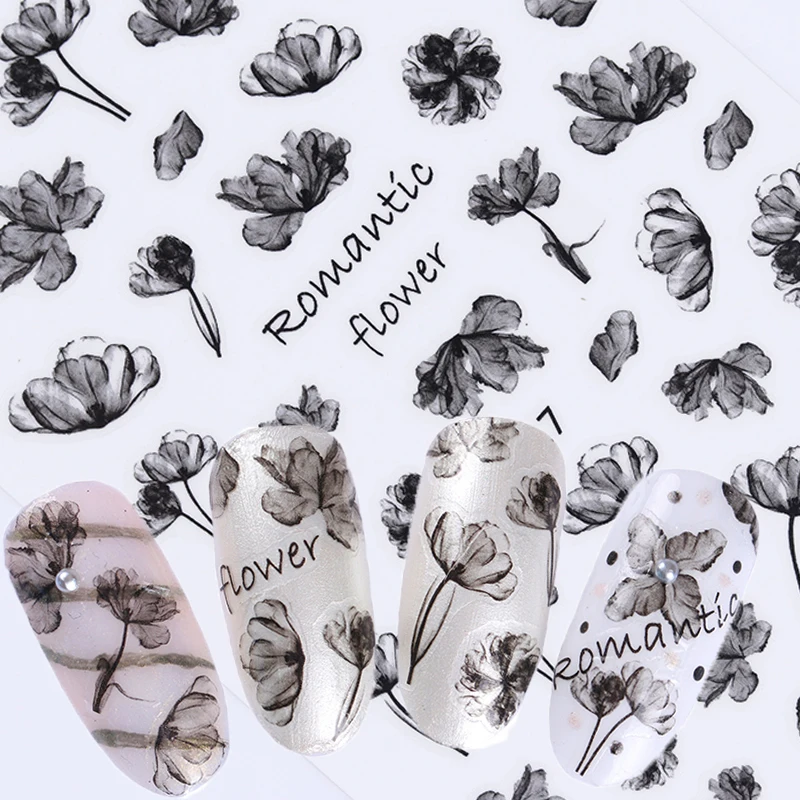 

1 шт., 3D наклейки для ногтей с черными чернилами