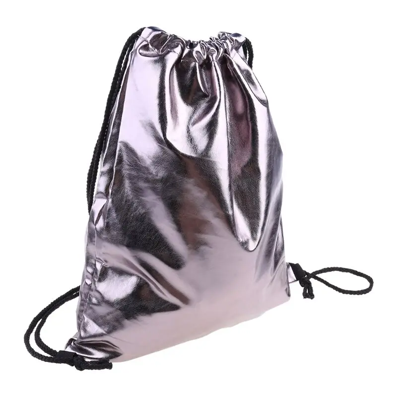 Waterproof Drawstring Backpack Bag PU Leather Women Sport Gym Sack Cinch Bags