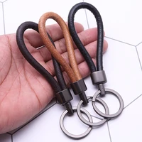 retro simple leather hand strap key chain pendant creative personality car chain male and female couple key ring ring