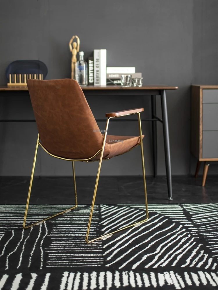 Nordic Luxury Dining Chair Italian Metal Leather Leisure Armrest Designer Simple Modern Computer Desk |