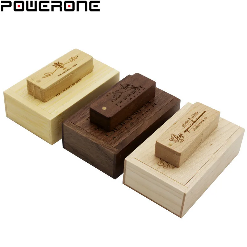 POWERONE (Бесплатный Пользовательский логотип) Деревянный usb + коробка USB флэш